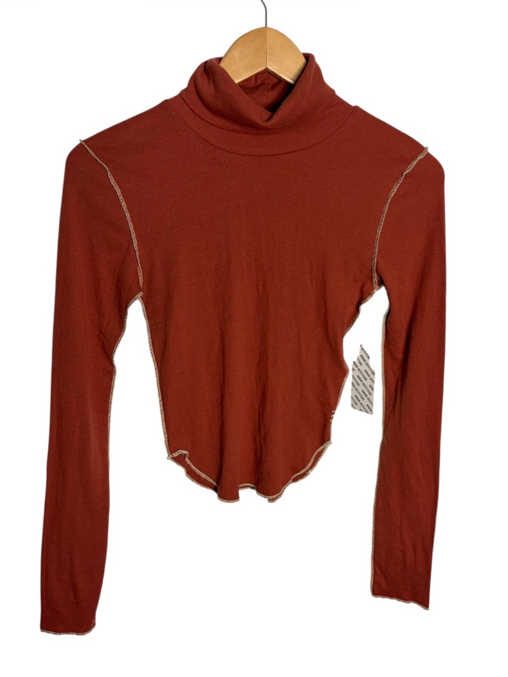 NWT BDG urban outfitters turtleneck rust long sleeve exposed stitching blouse S